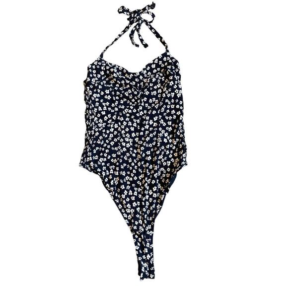 Free People Tops - Free People Intimately Black White Micro Floral One Piece Swimsuit Bodysuit Medi